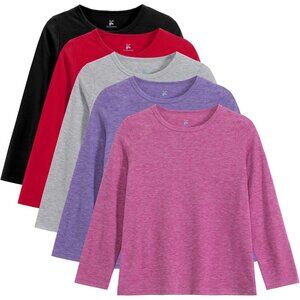 5 Pack Girls Long Sleeve Shirts Soft Crewneck Long-Sleeve T-Shirts Basic Tagless